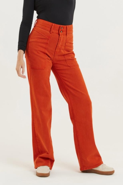 Flax and Loom Damen vegan Hose High Waist Dinah Burnt Orange