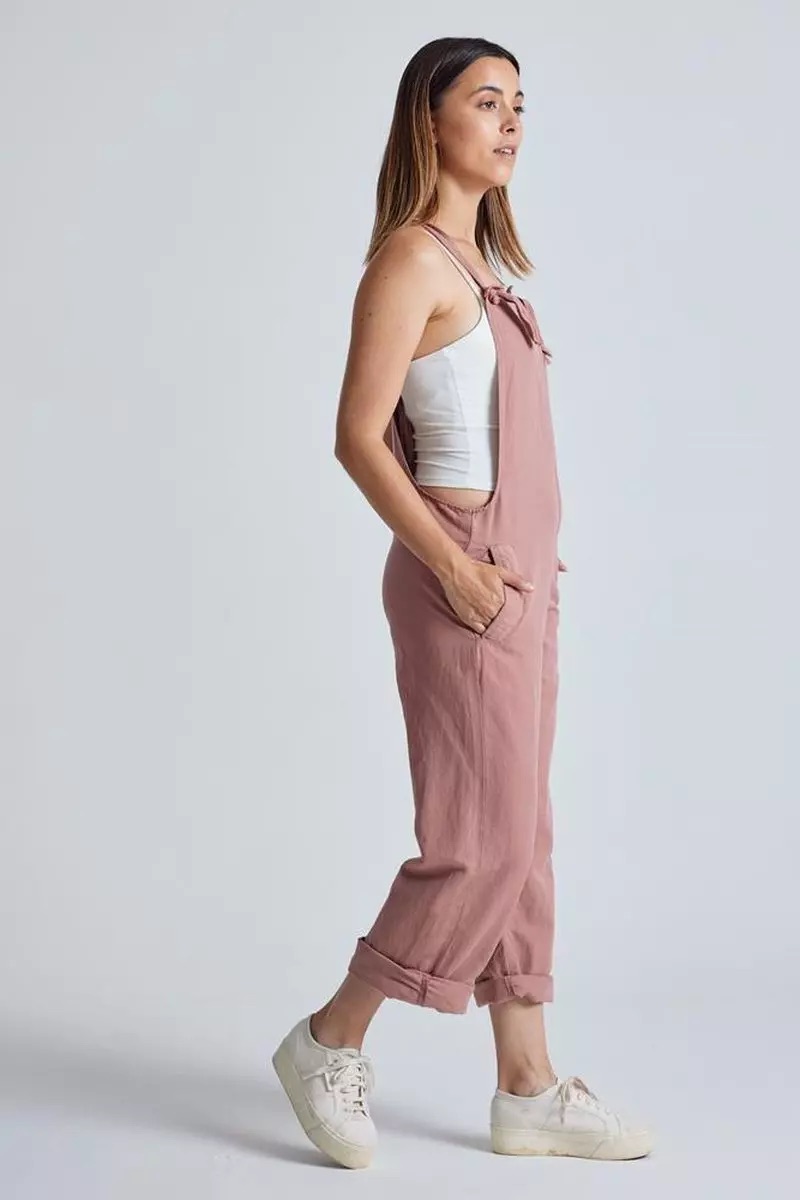 Flax and Loom womens vegan Dungaree Linen Mary Lou Retro Pink