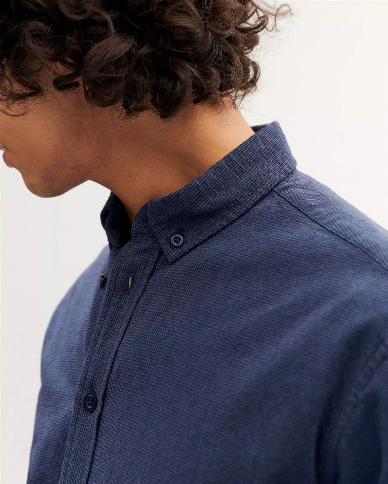 Thinking MU men vegan Shirt Ant Microchecks Indigo