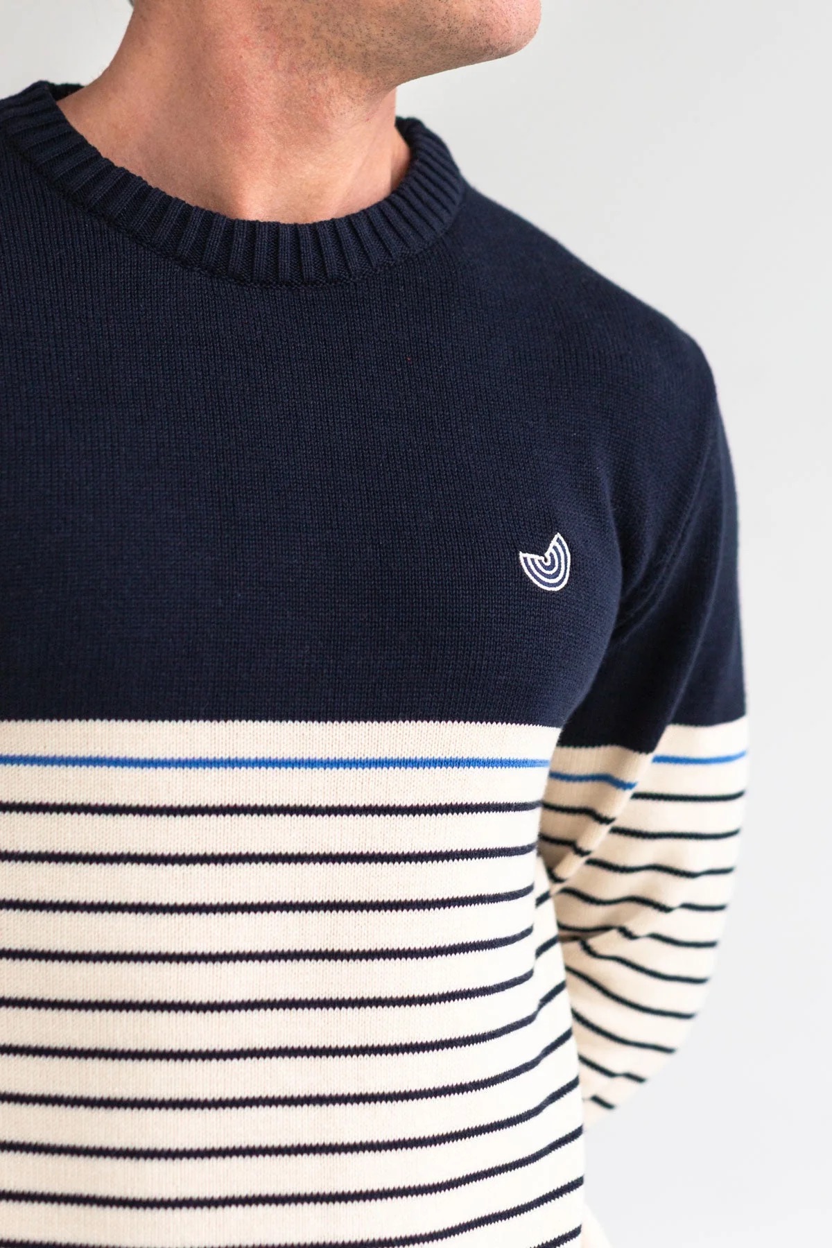 TWOTHIRDS men vegan Sweater Ramla Natural & Navy Stripes