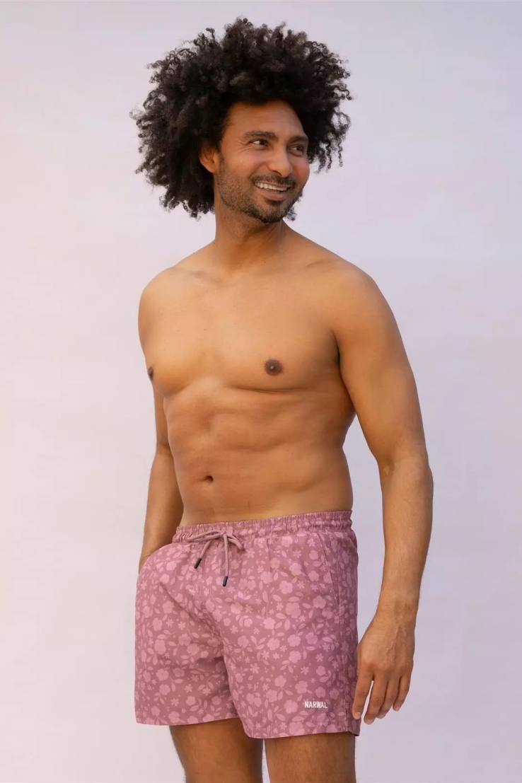 106634 - Herren vegan Badeshorts Mit Rotem Blumendruck