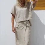 Amber Linen womens vegan Wrap Skirt Vita Cream