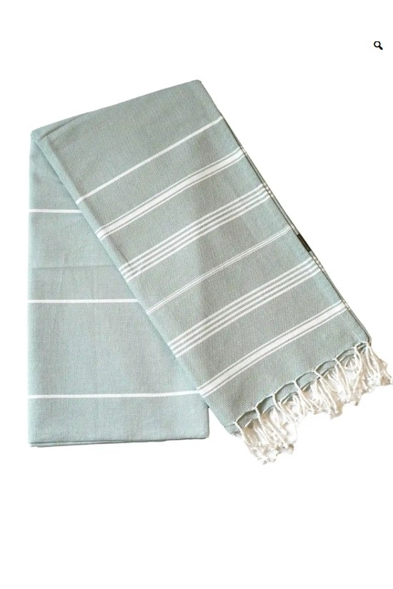 nice to meet me unisex vegan Towel Foutas Hammam Collection White And Eucalyptus Blue