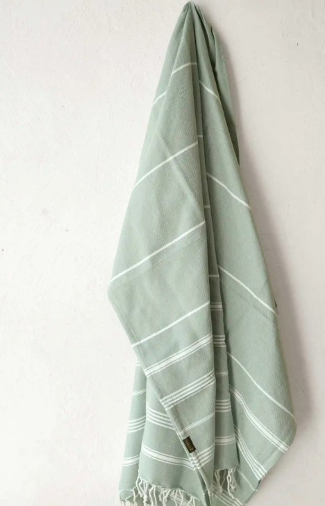 nice to meet me unisex vegan Towel Foutas Hammam Collection White And Eucalyptus Blue