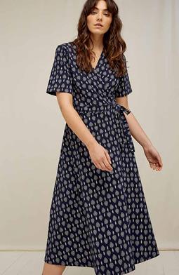 Wrap Dress Riya Blue with Pattern