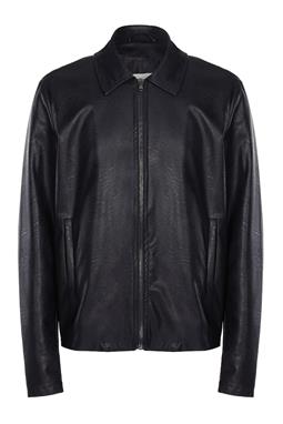 Leather Jacket Shirt Collar Black