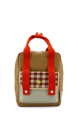Small Backpack Gingham Khaki Red