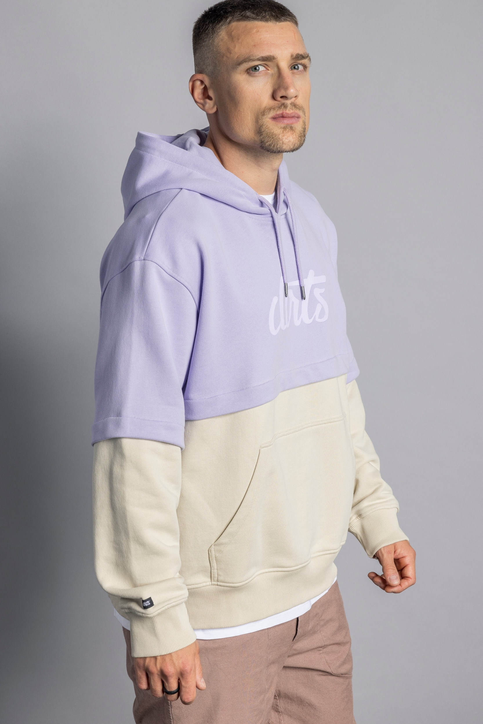 Oversized Color Block Hoodie Lilac Cream