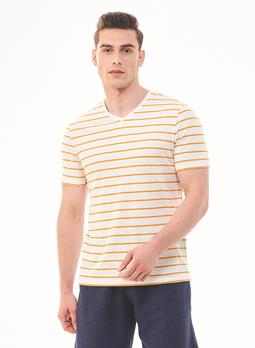 ORGANICATION T-Shirt Gestreept Wit Geel