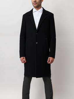 Will's Vegan Store Herrenmantel Strukturierte Vegane Wolle Schwarz