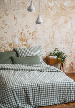 MELA Beddengoedset Majuli Check Herbal Green / Natural White