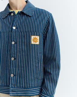 Thinking MU Jacket Boxy Bruno Natural Dye Striped Blue