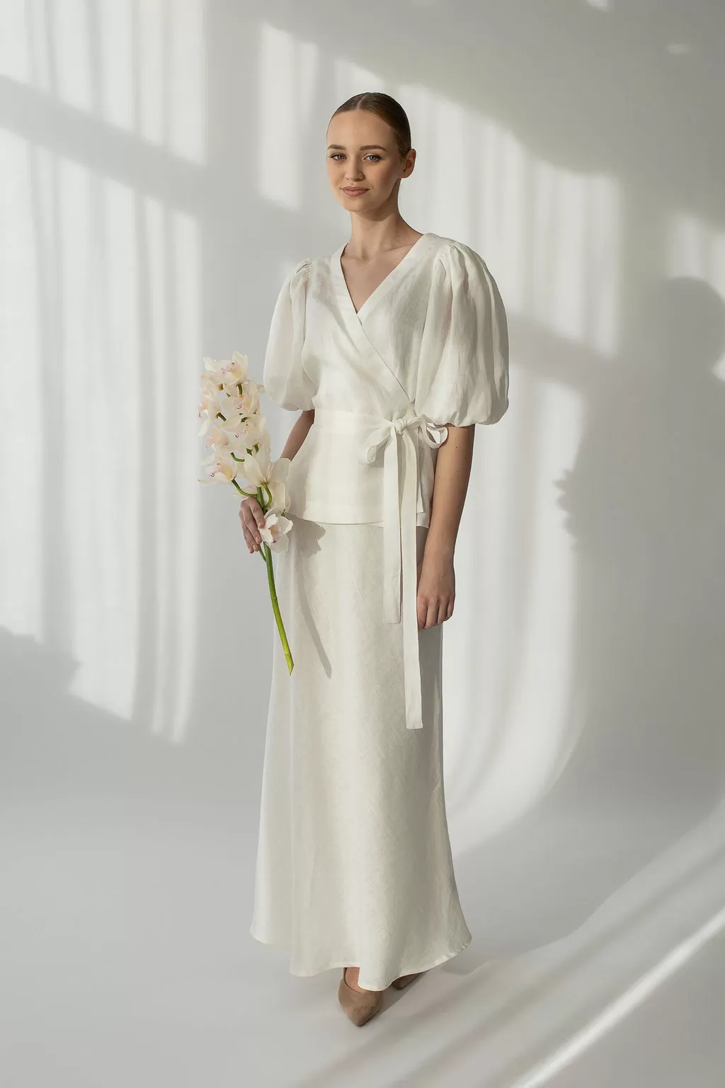 Amber Linen Set Wickeloberteil & Rock Venezia Creme