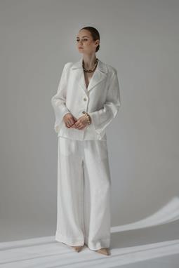 Amber Linen Broek Ida Met Wijde Pijpen Wit