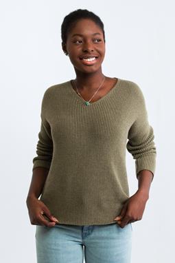 Honest Basics Pullover V-Ausschnitt Gestrickt Grün