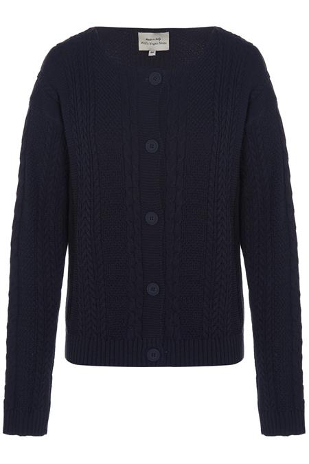 Cardigan Chunky Button Up Knitted Navy Blue