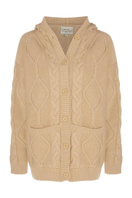 Cardigan Hood Button Up Knitted Tan