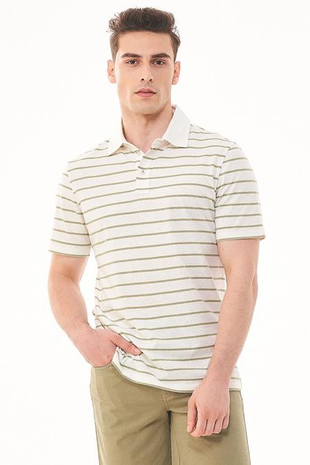 Striped Polo Shirt Off White Olive