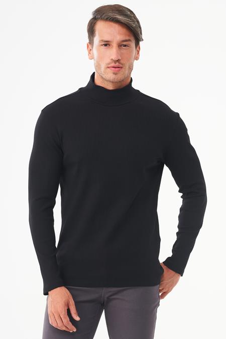 Ribbed Long Sleeve Turtleneck Shirt Black