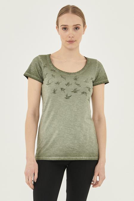 T-Shirt Imprimé Oiseaux Kaki
