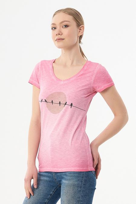T-Shirt Bird Print Pink