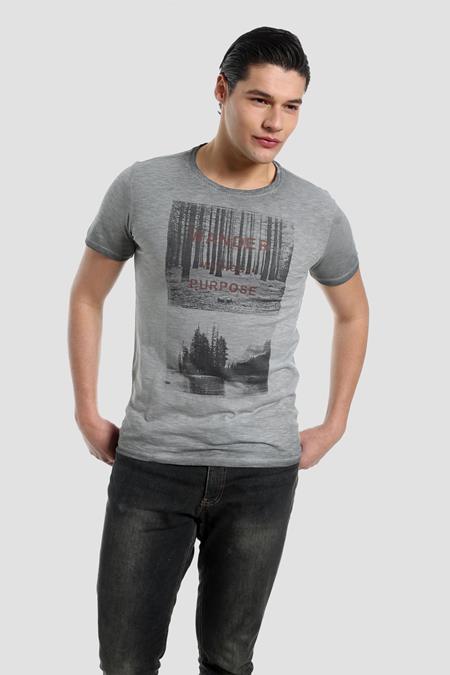 T-Shirt Bio-Baumwolle Druck Grau