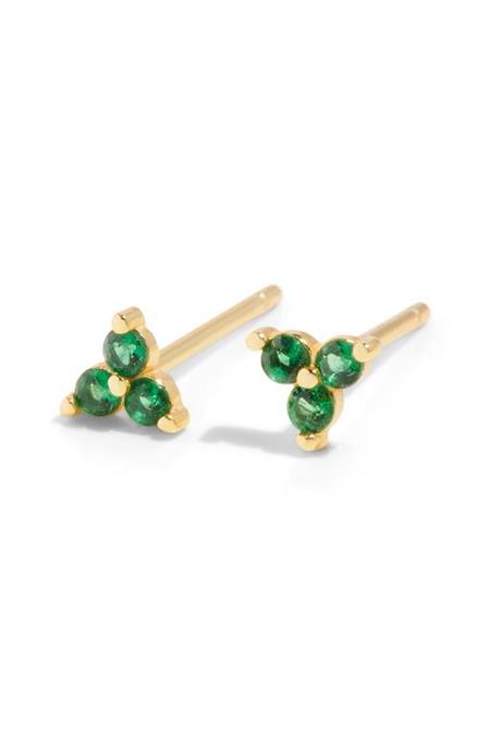 The Sally Stud Earrings Green 18k Gold Plated