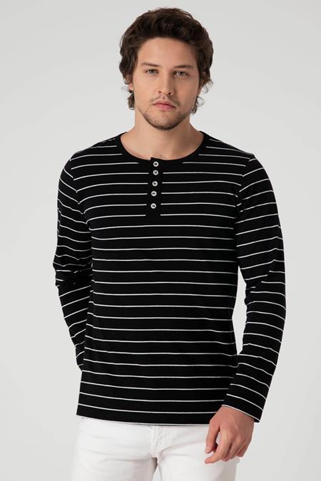 T-Shirt Longsleeve Striped Black