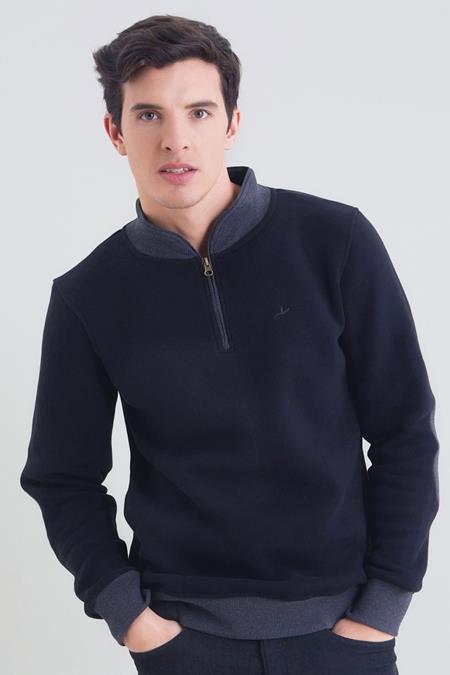Sweatshirt Zwart/Marineblauw Met Rits