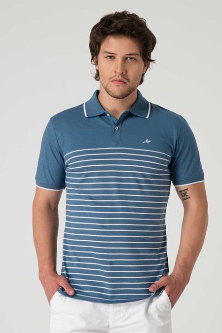 Striped Polo Shirt Aegean Blue