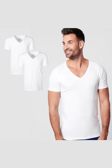 T-Shirt Deep V-Neck 2-Pack White