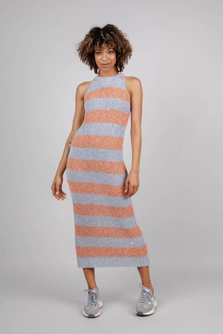 Dress Knitted Long Stripes Orangine Blue & Orange