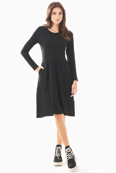 Long Sleeve Jersey Dress Organic Cotton Black