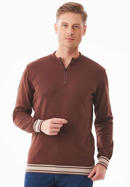 Sweater Troyer Collar Organic Cotton Brown