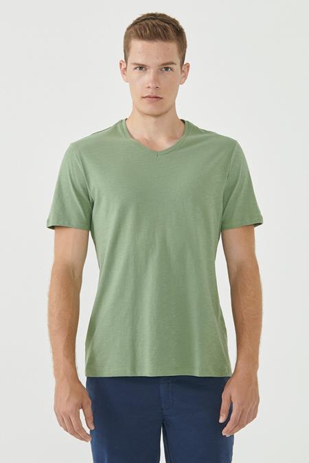 Basic T-Shirt V-Neck Organic Cotton Light Green
