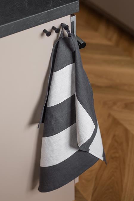 Tea Towel Striped Charcoal Grey
