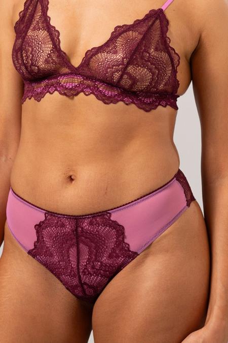 Understatement Underwear - Lace Triangle Bralette - Burgundy / Candy P