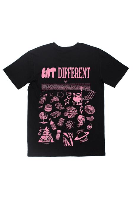 T-Shirt Eat Different Rose Sur Noir