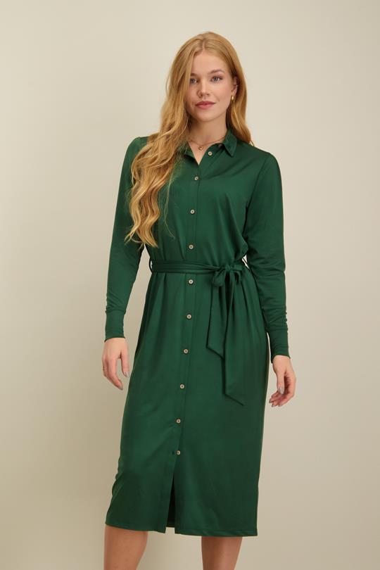 Pine green dress made with recycled plastic