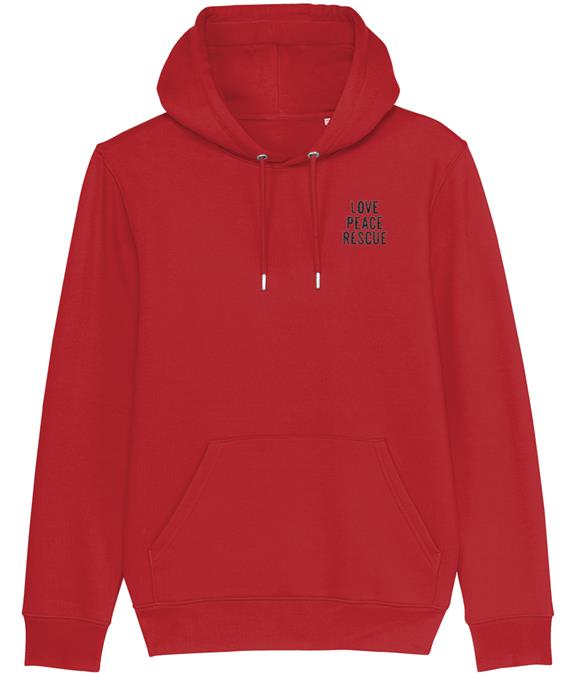 Hoodie Love, Peace, Rescue Rood 1