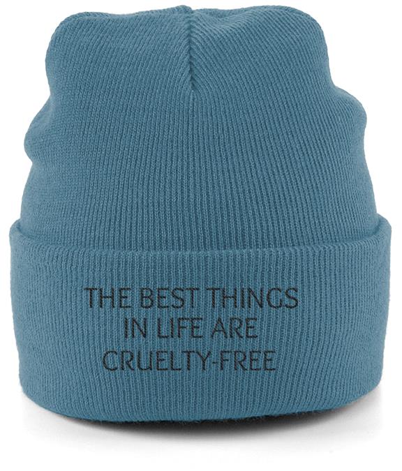 Unisex - The Best Things In Life Are Cruelty-Free Beanie Airforce Blue 2