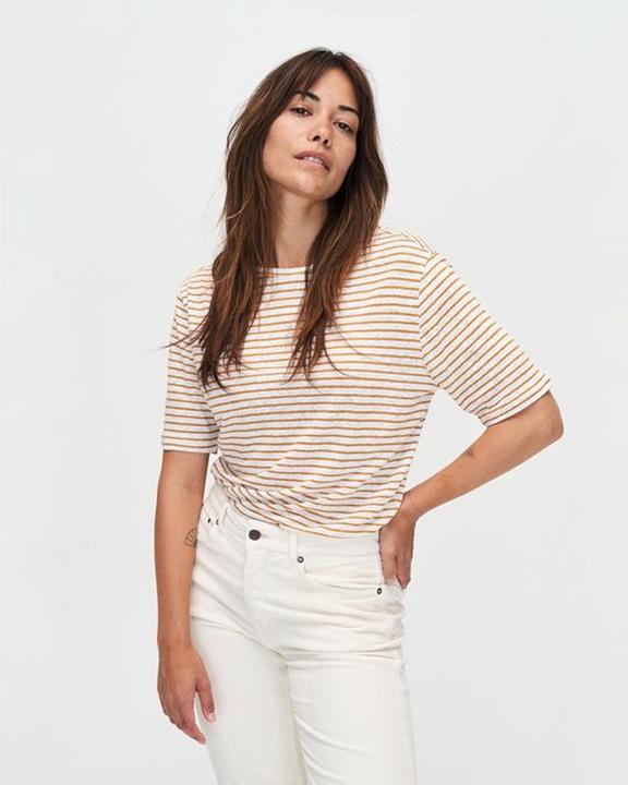 T-Shirt Olivia Striped White & Inca Desert Oranje 1