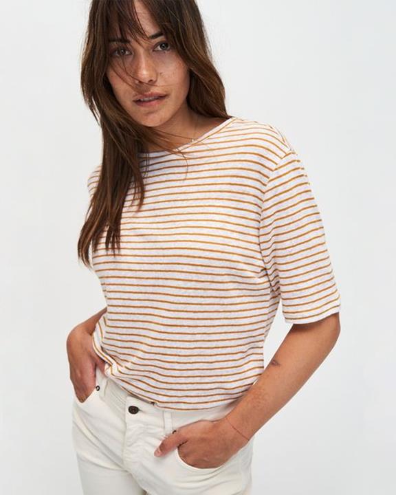 T-Shirt Olivia Striped White & Inca Desert Oranje 2