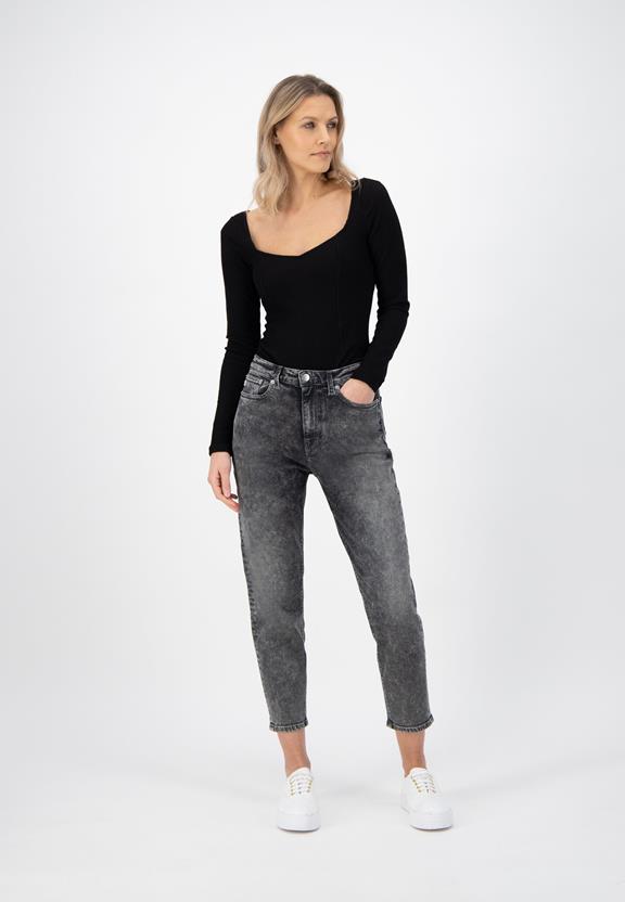 Mom Jeans Stretch Tapered Heavy Stone Grijs 1