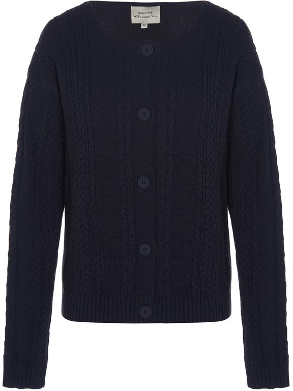 Cardigan Chunky Button Up Knitted Navy Blue 1