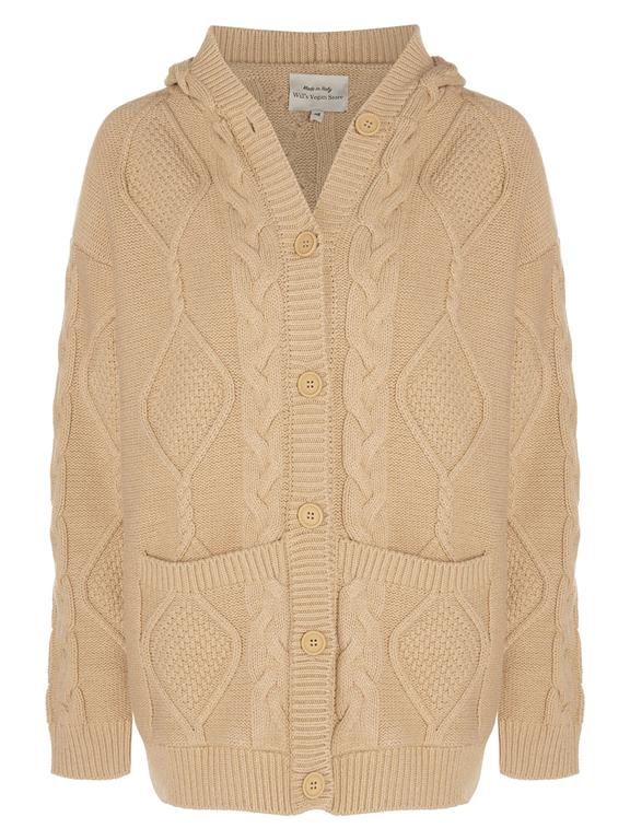 Cardigan Hood Button Up Knitted Tan 1