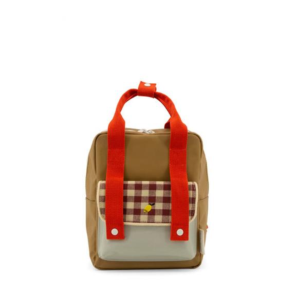 Small Backpack Gingham Khaki Red 6