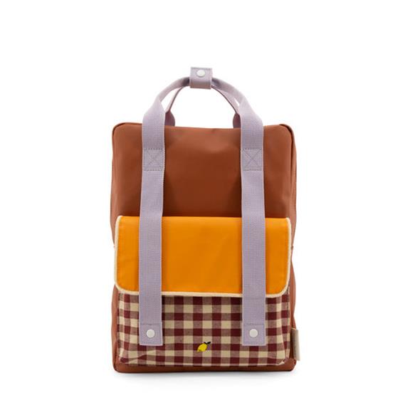 Large Backpack Gingham Brown Orange Lilac 8