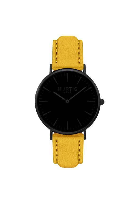 Hymnal Horloge Vegan Suede All Black & Mosterd from Shop Like You Give a Damn