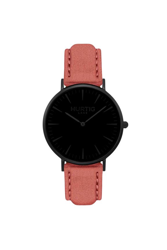 Hymnal Watch Vegan Suede All Black & Coral from Shop Like You Give a Damn